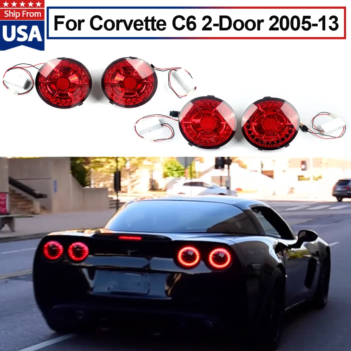 MAGICKIT 4x LED Tail Light Assembly For Chevrolet Corvette C6 2005-2013 Tail Lights Brake Stop Lamp Rear Car Accessories Tools