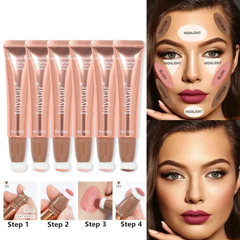 Liquid Contour With Cushion Applicator Natural Matte Textured Highlighter Pen Multifunctional Face Blush Wand For Daily Makeup