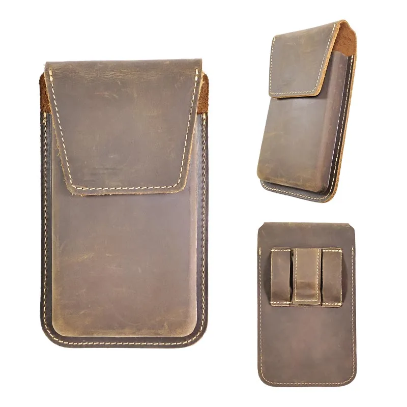 Imagem -02 - Riyao-bolsa de Cinto Vintage para Homens Couro Genuíno Celular Grosso com Estojo Protetor Suporte de Bolso Bolsa Grande para Celular