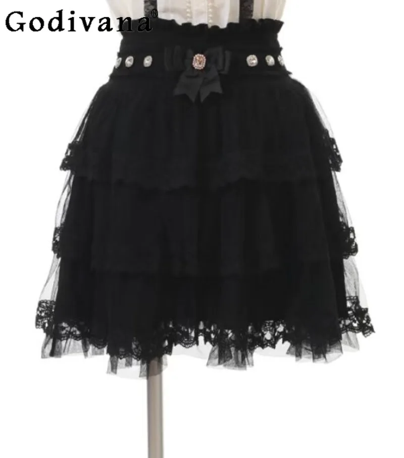 

Новая юбка в японском стиле с бантом, кавайная, в стиле Лолита, милая и универсальная, кружевная юбка-тортик для девочек, коллекция 2026 года