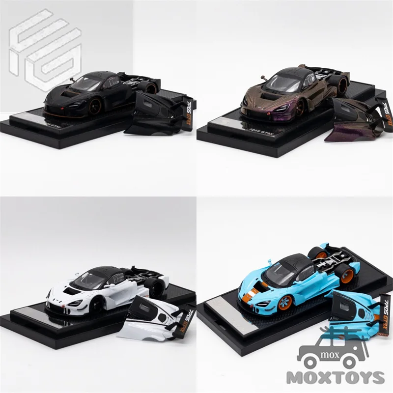 Modelo de Carro Diecast FG 1:64 720S GT3X Preto Fosco / Roxo Mágico / Branco / Azul Laranja