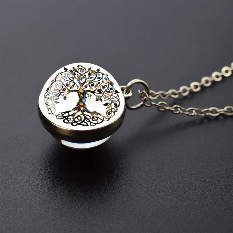 شجرة الحياة الفضة قلادة ملونة شجرة الحياة صورة فنية كرة زجاجية قلادة قلادة مجوهرات الأزياء الرجال النساء هدية #5