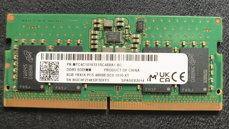 Samsung DDR5 SODIMM 8GB 1Rx16 PC5-4800B-SC0-10-10-XT: A