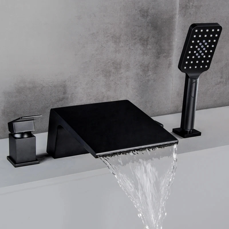 Matte Black Cold And Hot Water Brass Bathtub Faucet Bathroom Shower System Faucet Mixer Shower Room Mixing Valve Waterfall Tap