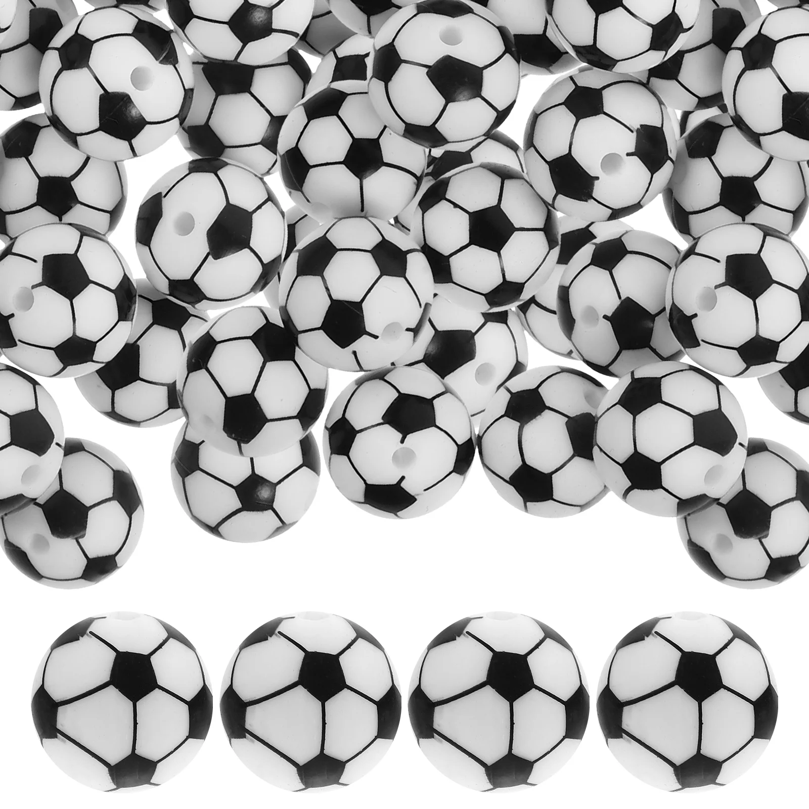 

50pcs Sports Ball Beads 15mm Silicone DIY Jewelry Making Spacer Charms for Crafts Accessories Necklace Bracelet