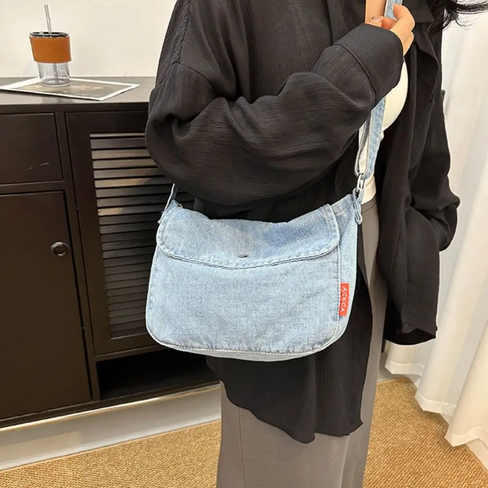 

Y2K Denim Canvas Bag Large Capacity Shopping Bag Vintage Handbag Solid Color Street Style Solid Crossbody Bag Streetwear