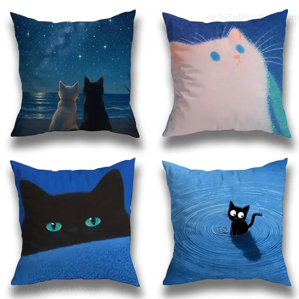 Funda de almohada con forma de gato y corazón de estrella, funda de almohada antipolvo con cremallera Invisible, funda de cojín de sofá de felpa corta y sedosa