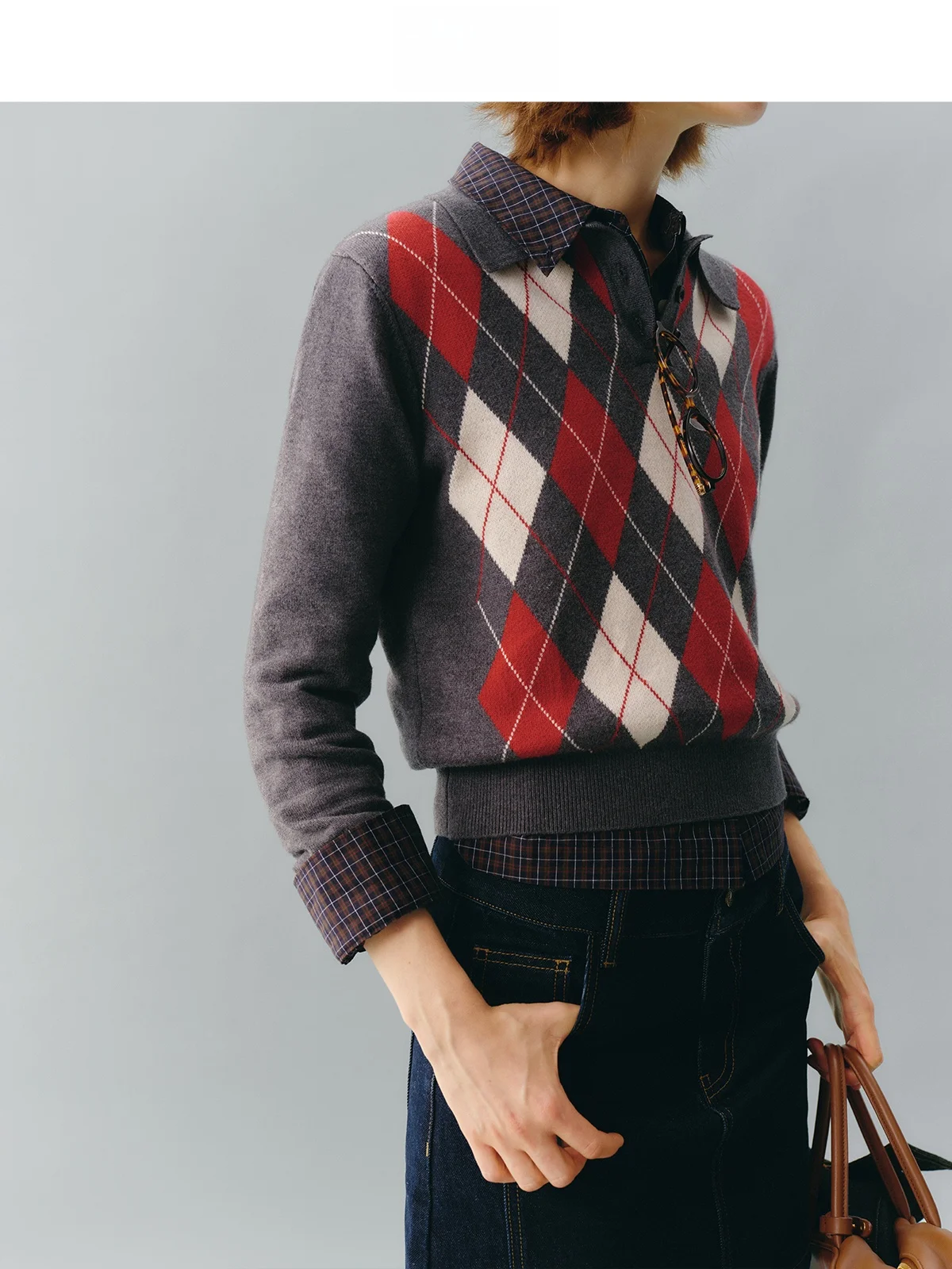 

Fano Ne вязаный свитер женский весенний модный прямой свитер из смеси хлопка и шерсти цвета Blo с ромбовидным узором