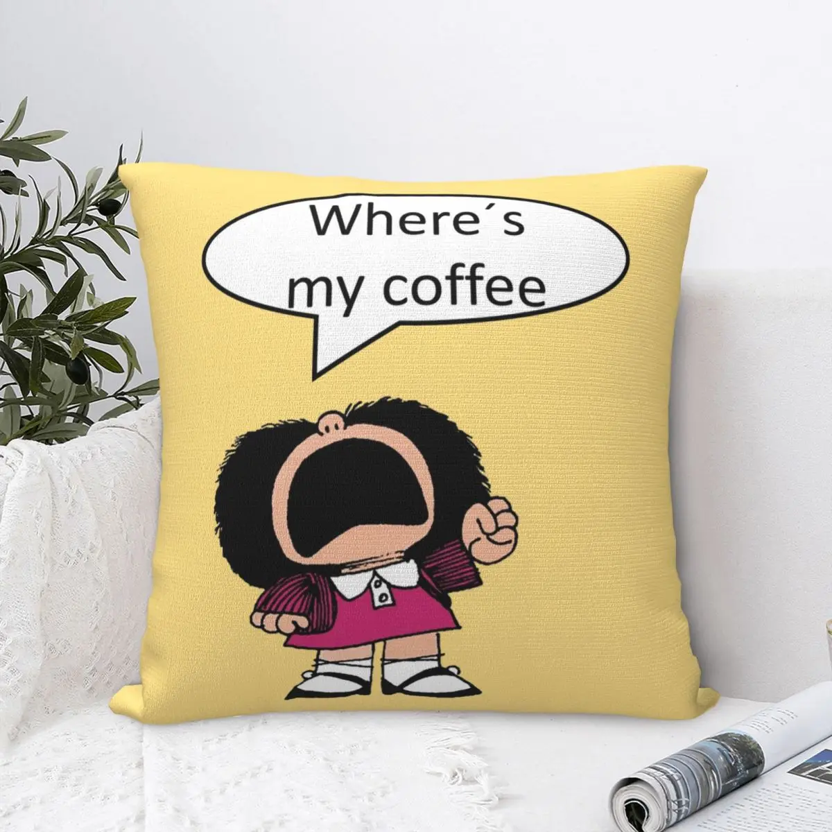 Mafalda Coffee Pillowcase Soft Polyester Cushion Cover Decorative Throw Pillow Case Cover Seater Square 40*40cm