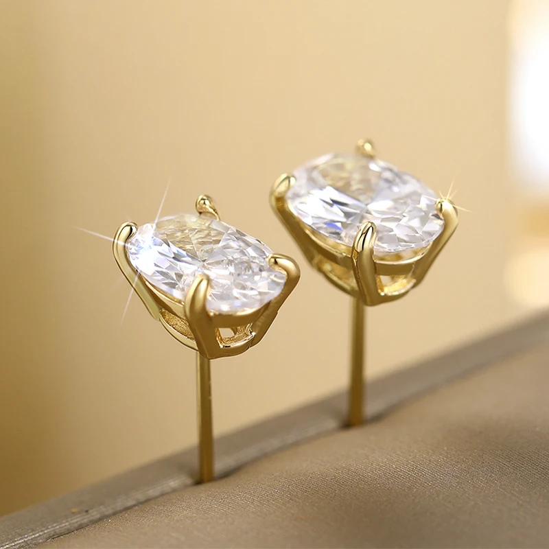 Huitan Versatile Women Stud Earrings Inlaid Sparkling Oval CZ for Wedding Party Accessories Fashion Gold Color Daily Jewelry