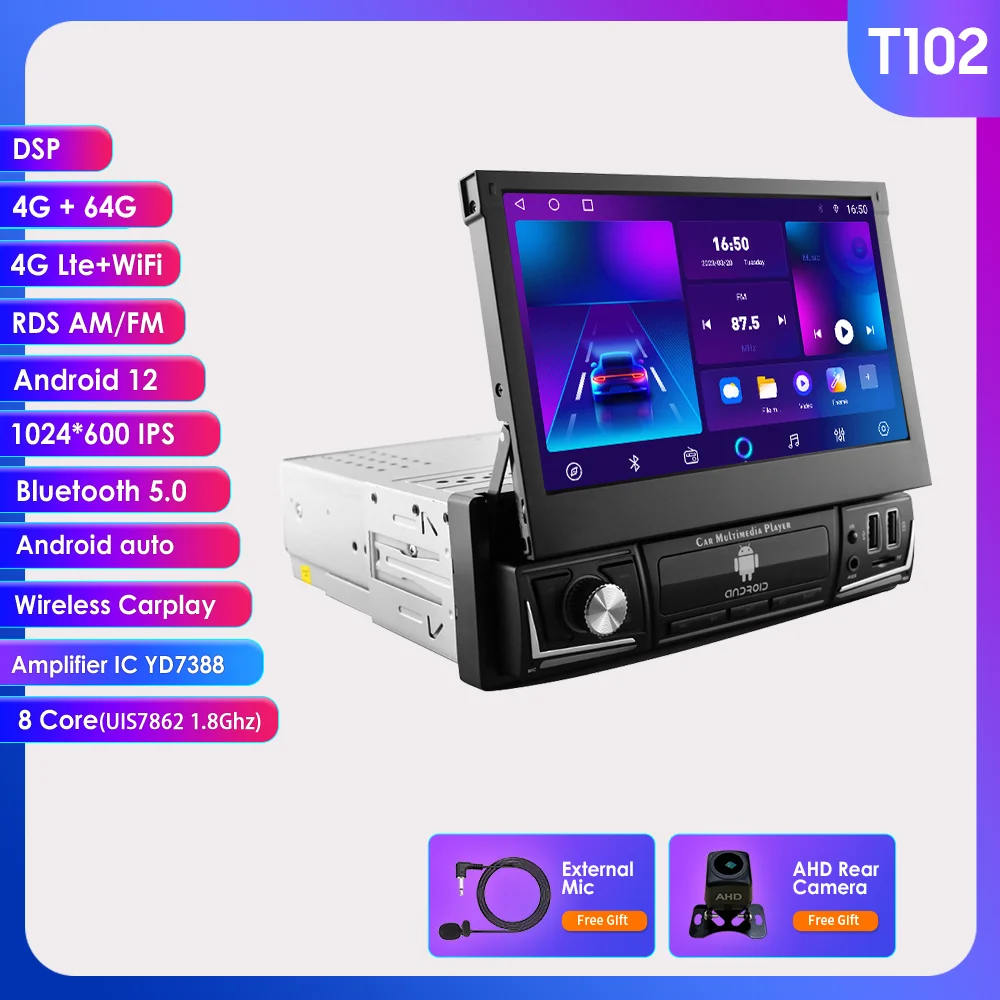 Hizpo 7 Inch Android Universele 1din Auto Radio Carplay Gps Navigatie Intelligente Systemen 1 Din Stereo Handmatig Intrekbaar Scherm