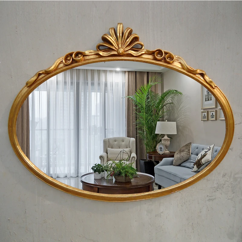 

Makeup Bathroom Mirrors Golden Luxury Oval Vintage Bathroom Mirror Wall Mounted Espelho Redondo Shower Accessories CC50BM