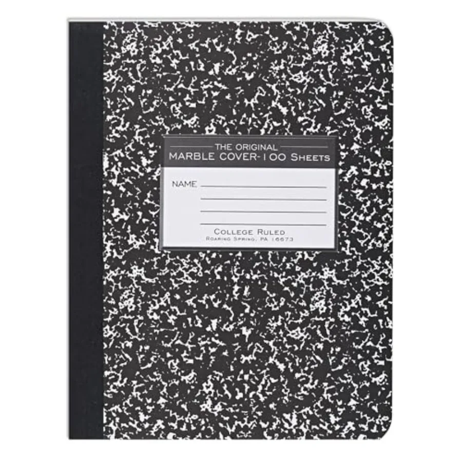 

Hard Cover Composition Notebook, Black Marble Comp Book, 9.75″ x 7.5″, College-Ruled with Margin, 100 Sheets 200 Pages