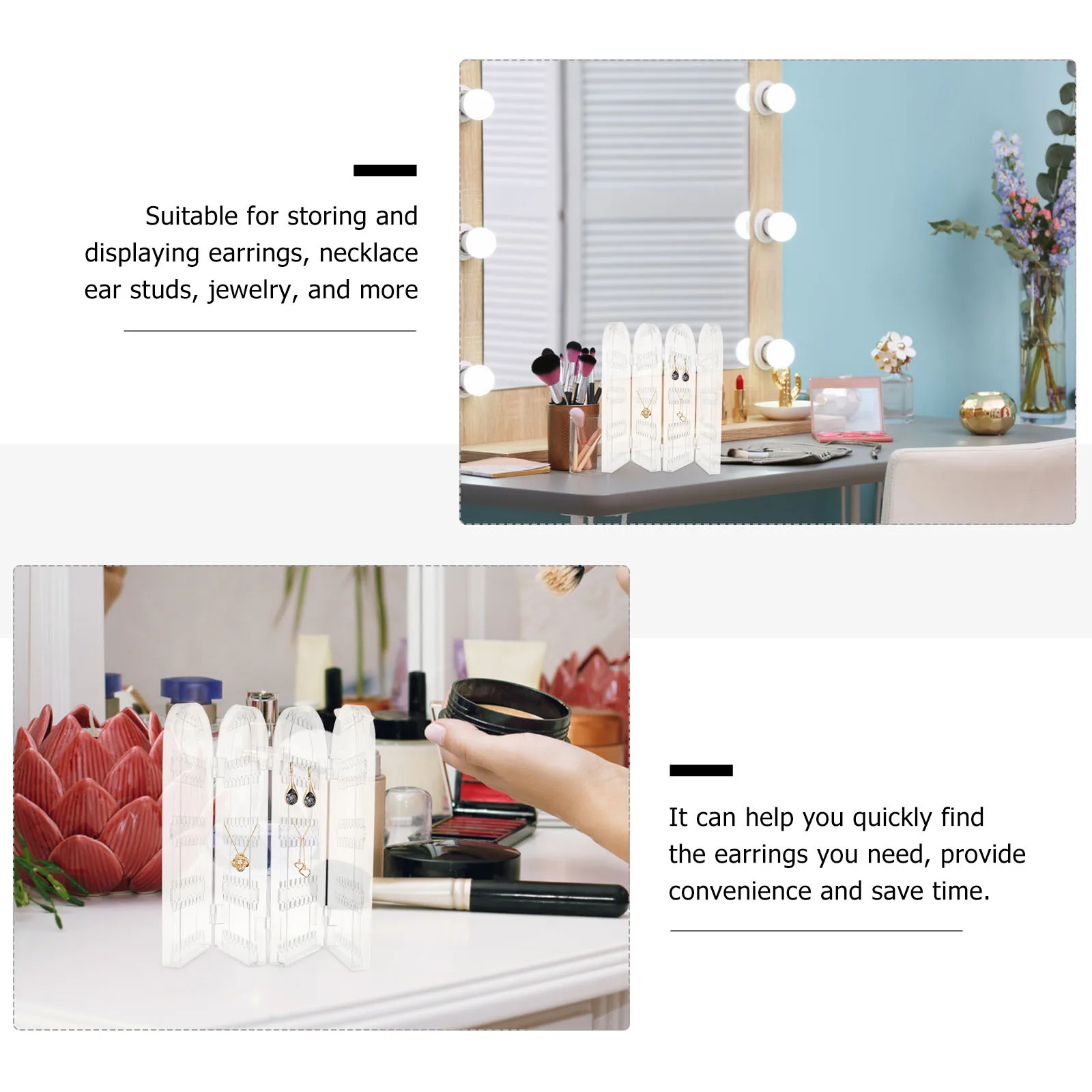 

Foldable Screen Earring Stand Jewelry Display Rack Desktop Organizer High-Quality Acrylic Durable Safe Long-Service-Life