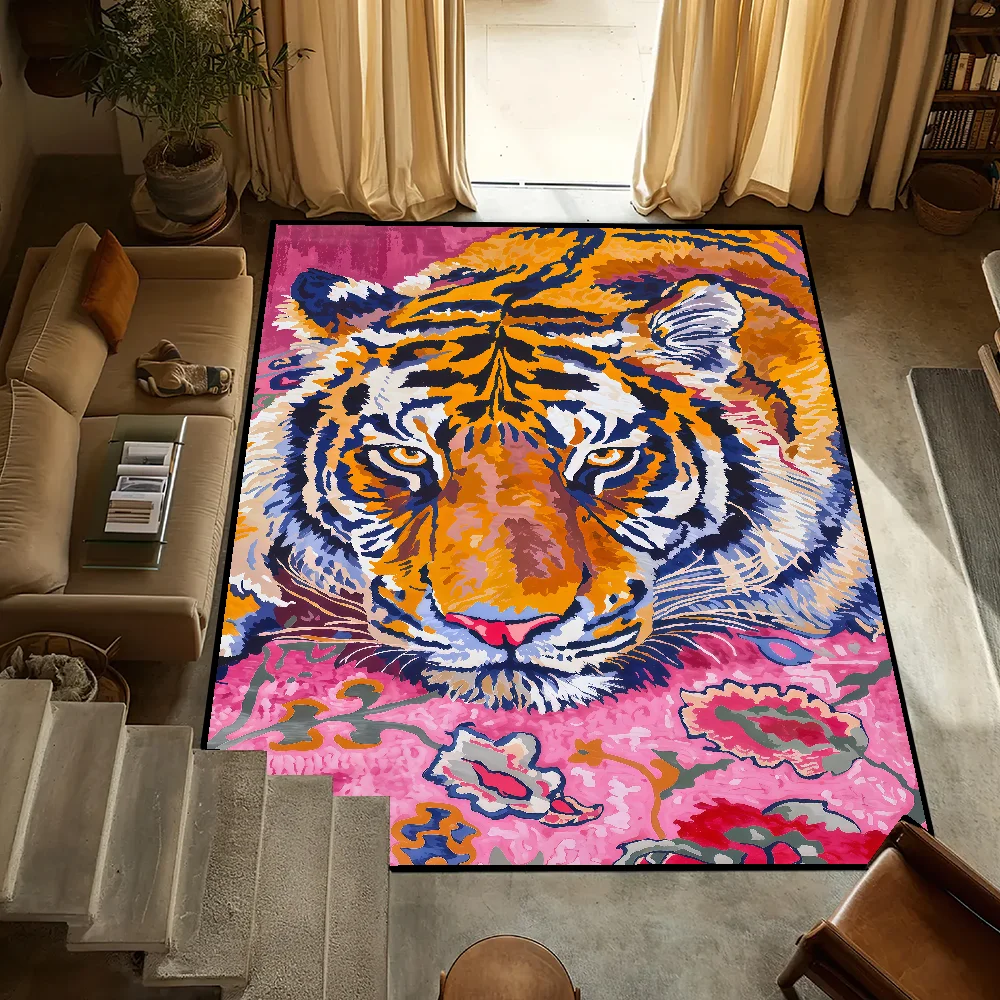 Arte fresco moda Tiger Fantas cara alfombra pequeña cocina dormitorio baño casa alfombra sala de estar entrada decoración alfombra