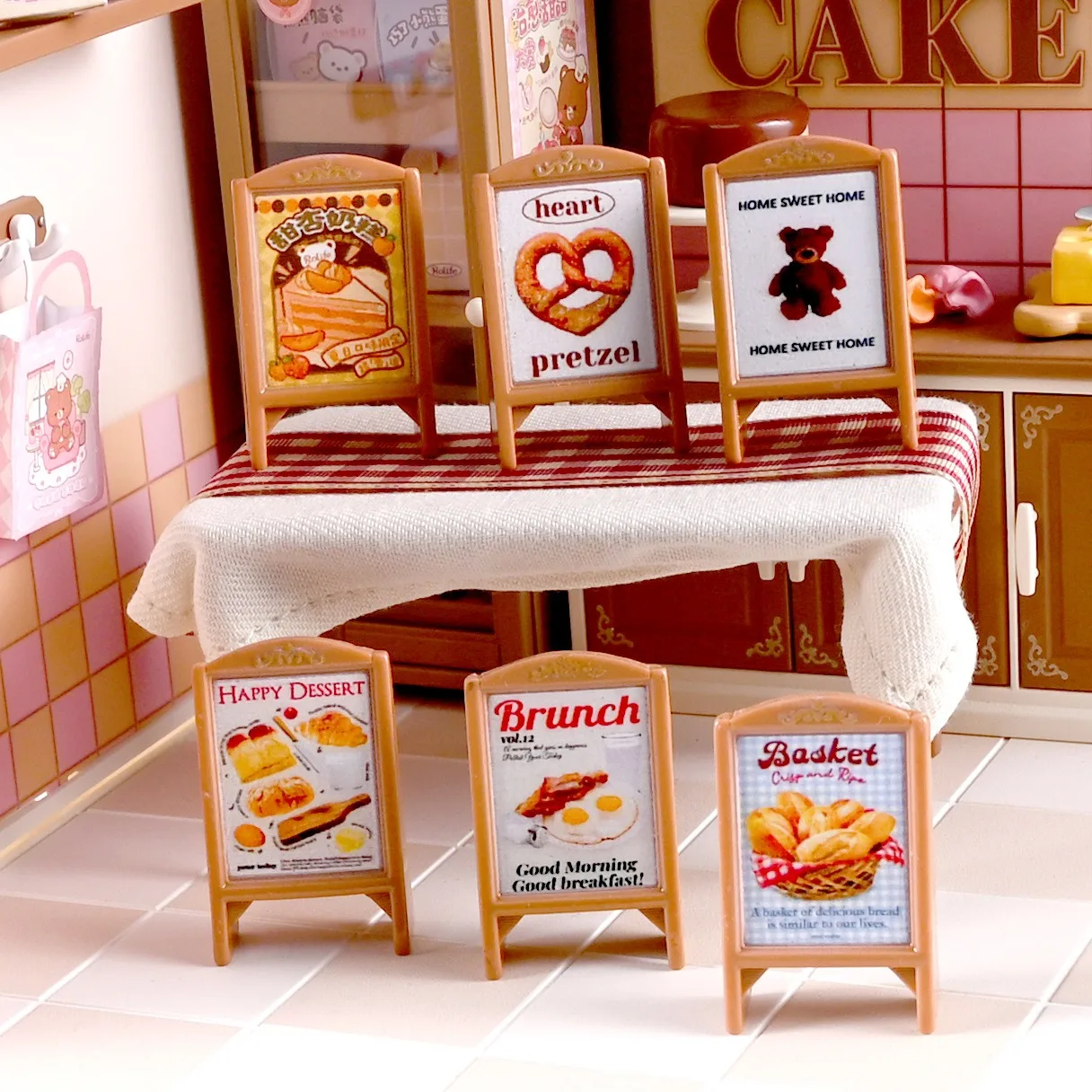 10pcs Resin miniature simulation advertising signboard, cake shop display board, edible toy decoration, dollhouse ornament