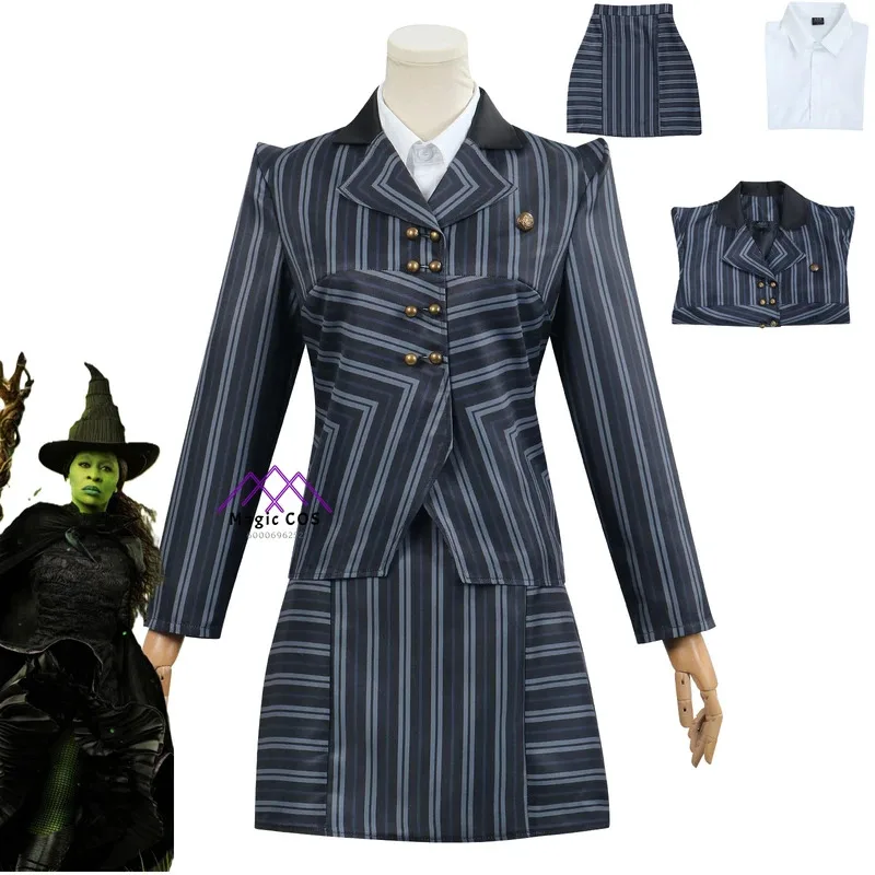 

Movie Wicked Elphaba Cosplay Costume for Women Uniform Striped Suit Halloween Party Role Play Outfit Comic Con anime Clothes