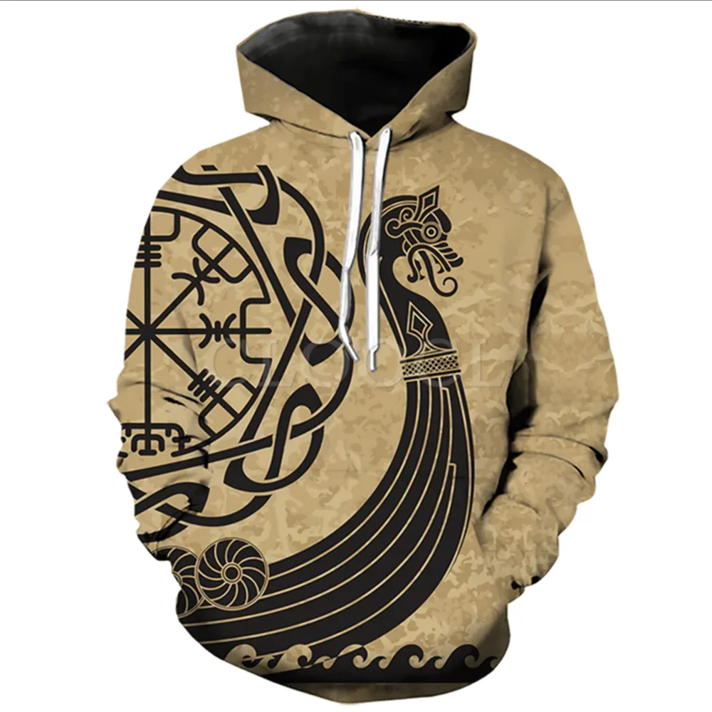 2024 New Hoodie 3d Viking Harajuku Print Pullover Men\'s Hooded Sweatshirt Oversized Vintage Male Clothing Fall Long Sleeve y2k