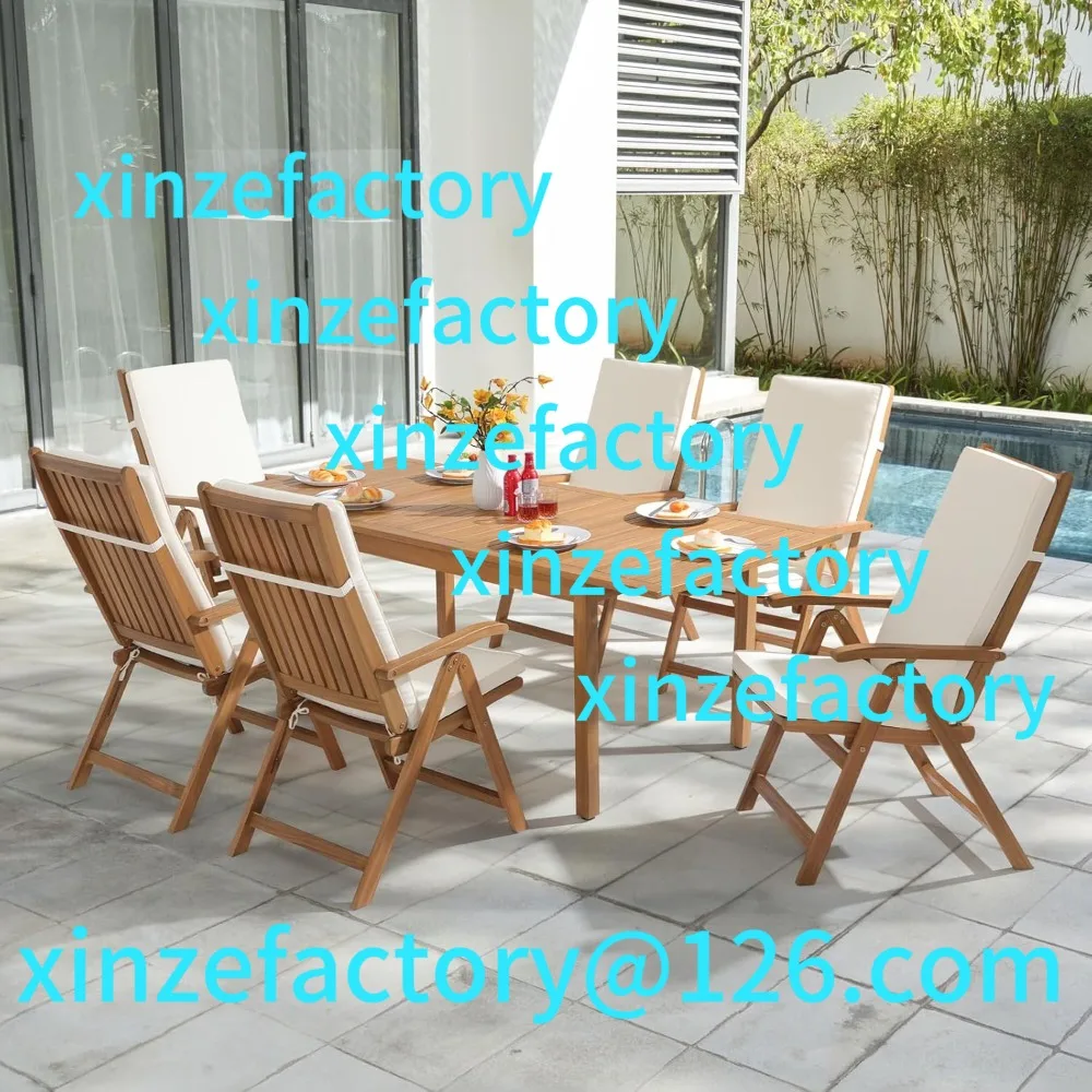 

Customization 7 Piece Patio Dining Set,w/Extendable Rectangular Table And 6 Foldable Reclining Chair,