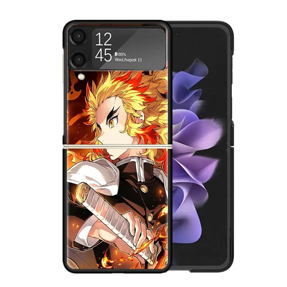 Demon Slayer Rengoku Kyoujurou Clear Phone Case For Samsung Z Flip 5 4 3 Galaxy ZFlip 6 5G Shockproof Hard Print Cover TPU PC Co