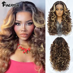 Latisha Synthetic HD Lace Front Wigs Curly Pre Plucked Lace Frontal Wig with Bangs for Women Highlight with Babyhair 13X6 13X5X1