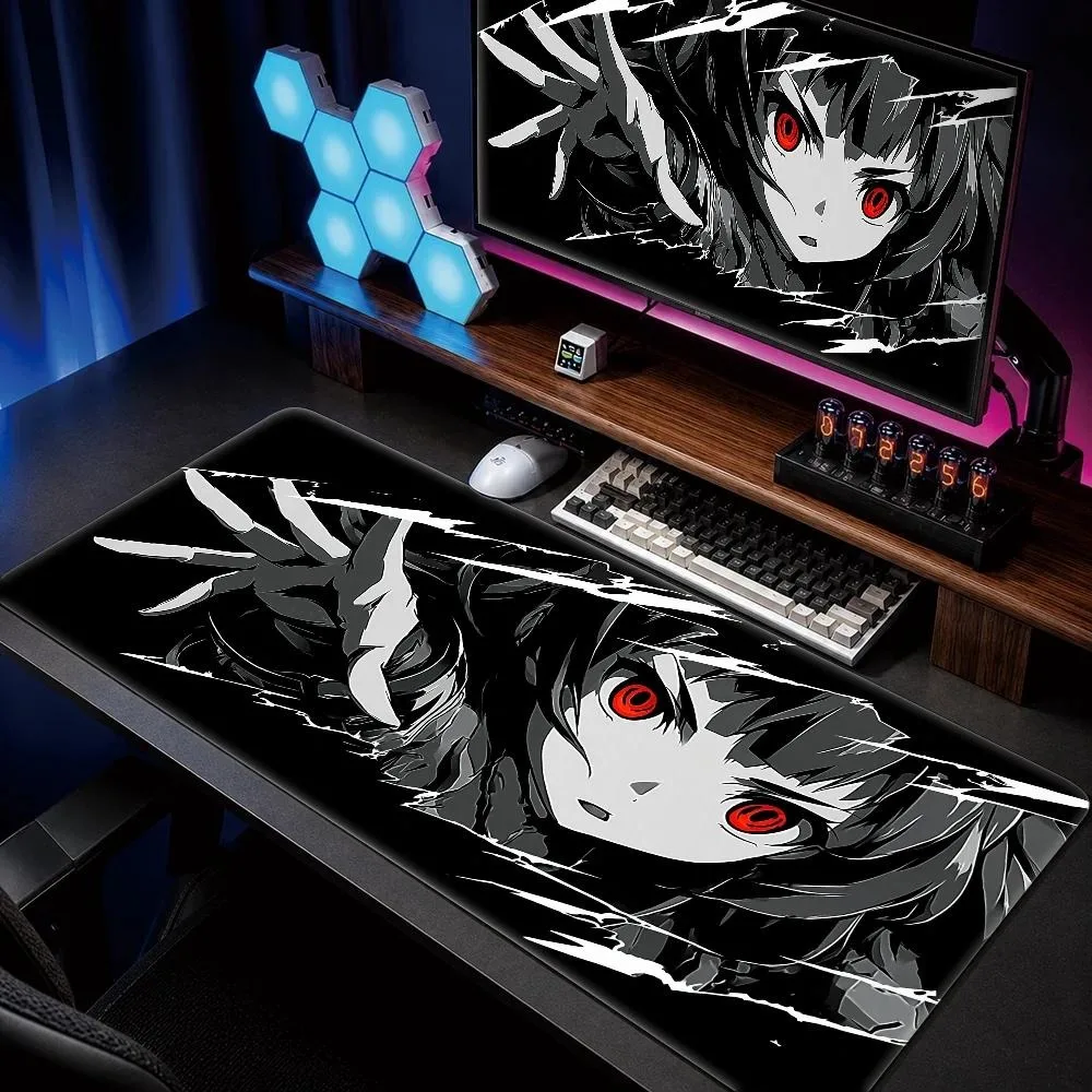 Dark anime-style red-eyed mouse pad - durable and wear-resistant gaming mouse pad for home desks, office workstations