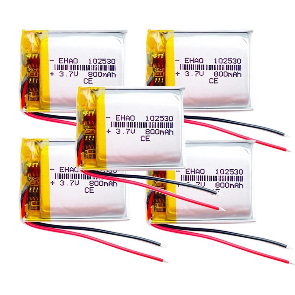 5 x pcs 3.7V 800mAh LiPo Rechargeable Battery 102530 For Mp3 DVD PAD GPS Mobile phone Camera Massager Led Light wireless Mouse