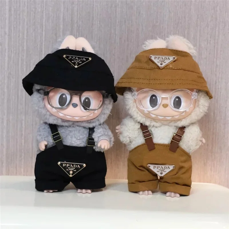 Zestaw ubranek dla lalki Labubu 15-17 cm: luksusowe ogrodniczki, kapelusz, pluszowe ubranka dla lalek, akcesoria do przebierania, zabawki DIY.