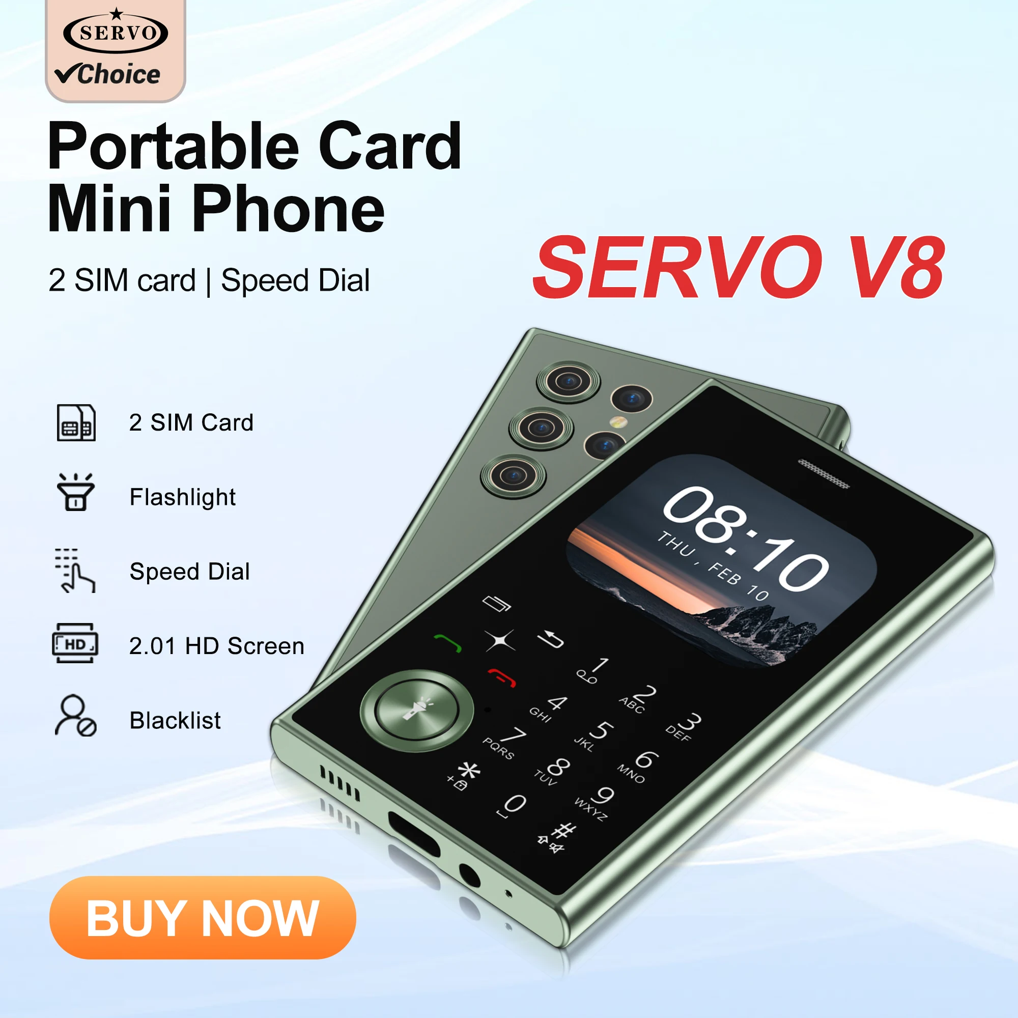 SERVO V8 2G Dual SIM Standby Mobile Phone 2.01Inch Screen Magic Voice Speed Dial Flashlight MP4 Small Back-up Cellphone FM Radio
