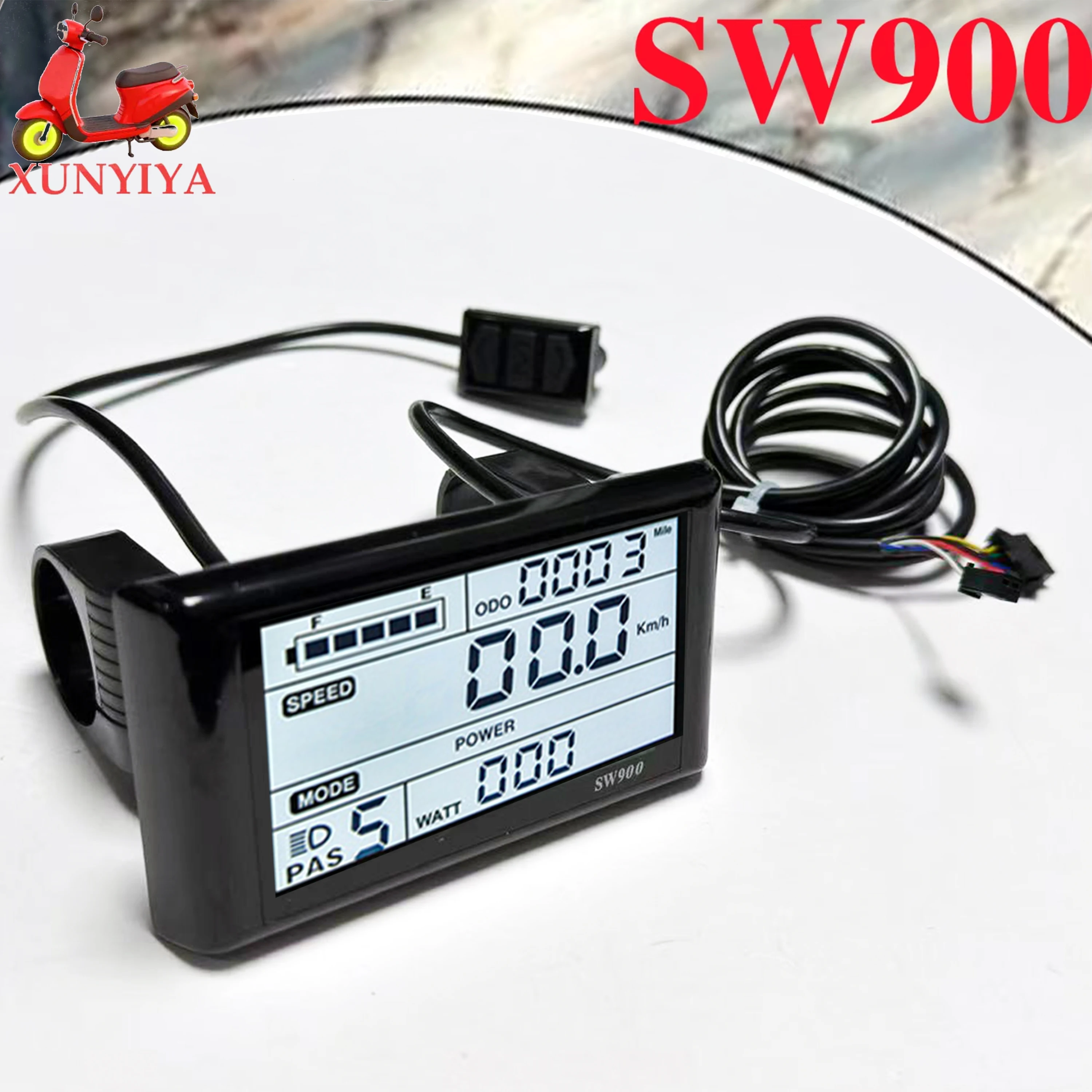 SW900 LCD Display, 24V, 36V, 48V, 52V, 60V, 72V, 5PIN+2PIN SM Connector for UART No.2 Communication Protocol E-bike Scotter
