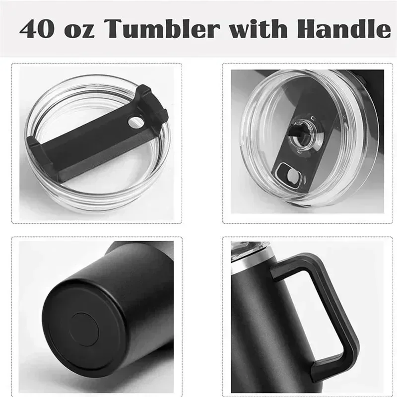 Stainless 40oz Steel Water Bottle  Car Coffee Mug Personalized Tumbler with Handle Lid Straw Vacuum Thermos Cup