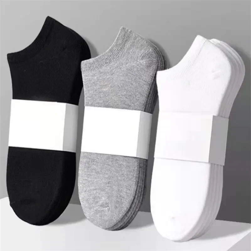 Calcetines tobilleros de algodón para hombre y mujer, calcetín deportivo Invisible, transpirable, Color sólido, negro, blanco y gris, 5 o 10 pares