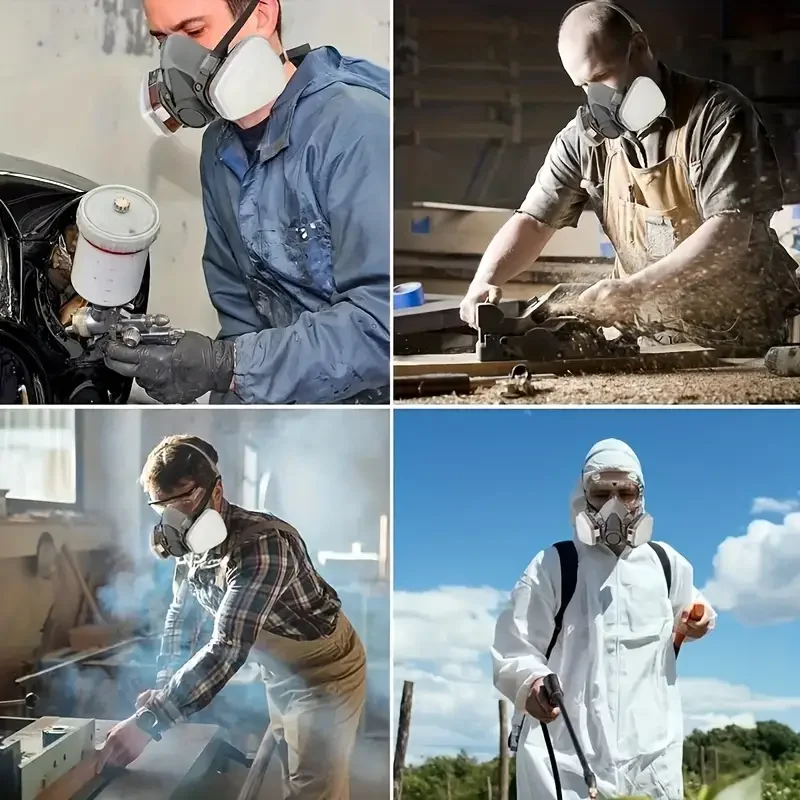 Imagem -04 - Máscaras de Gás Meia Face com Óculos de Segurança Proteção Respiratória Profissional Reutilizável Poeira Produtos Químicos Pesticidas Gás