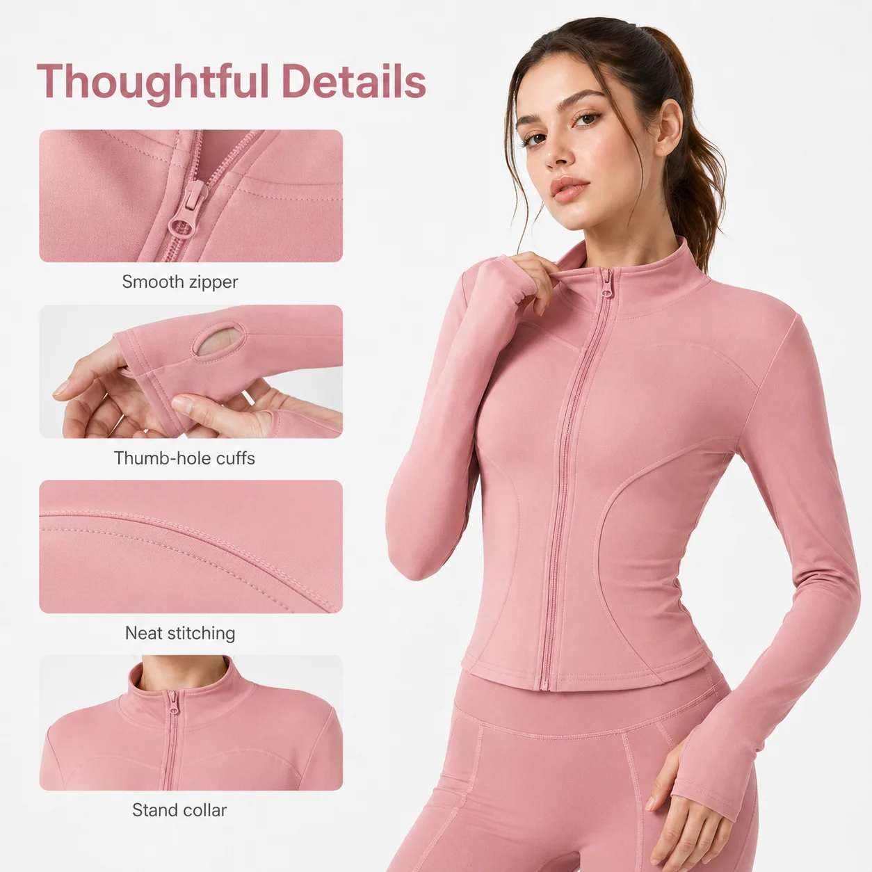 Women Slim Fit Stand Collar Sports Jacket Zip Up Yoga Jacket Quick Dry Slim Waist Running Workout Coat For Spring
