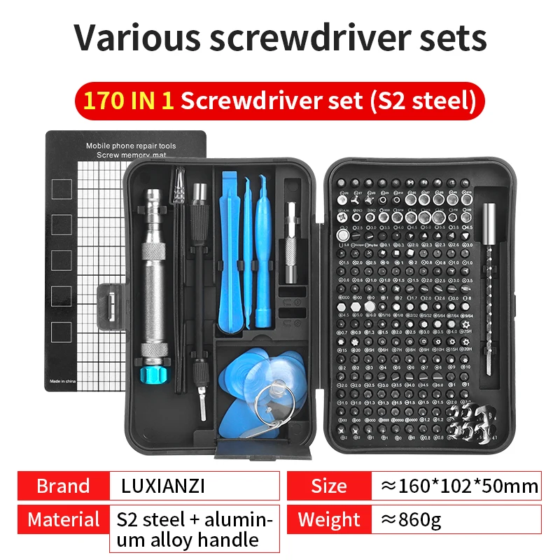 LUXIANZI-Precisão Chave De Fenda Set, Torx Magnética, Phillips Parafuso Bits Driver para iPhone, Câmera, Relógio, PC Repair Tool, 170 em 1