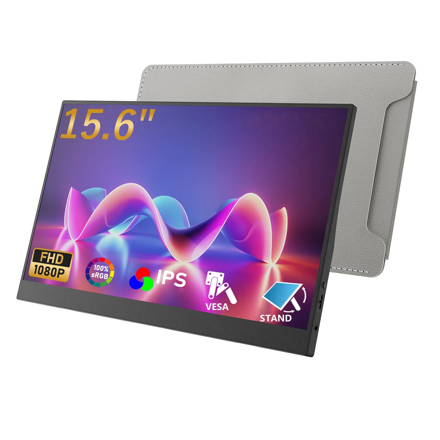 Amoudo 15.6 Inch Portable Monitor 1920x1080P Extend Display IPS LCD Panel Penhole Stand VESA USBC Mini HDMI Mobile Display