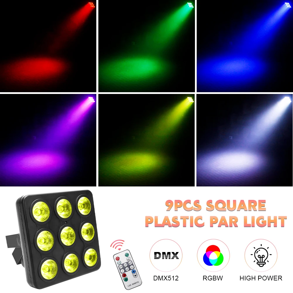 U'King 4PCS 9x10W LED Square Par Light 8CH DMX512 Sound Activated Remote Control Stage Effect Lighting for DJ Disco Bar Party