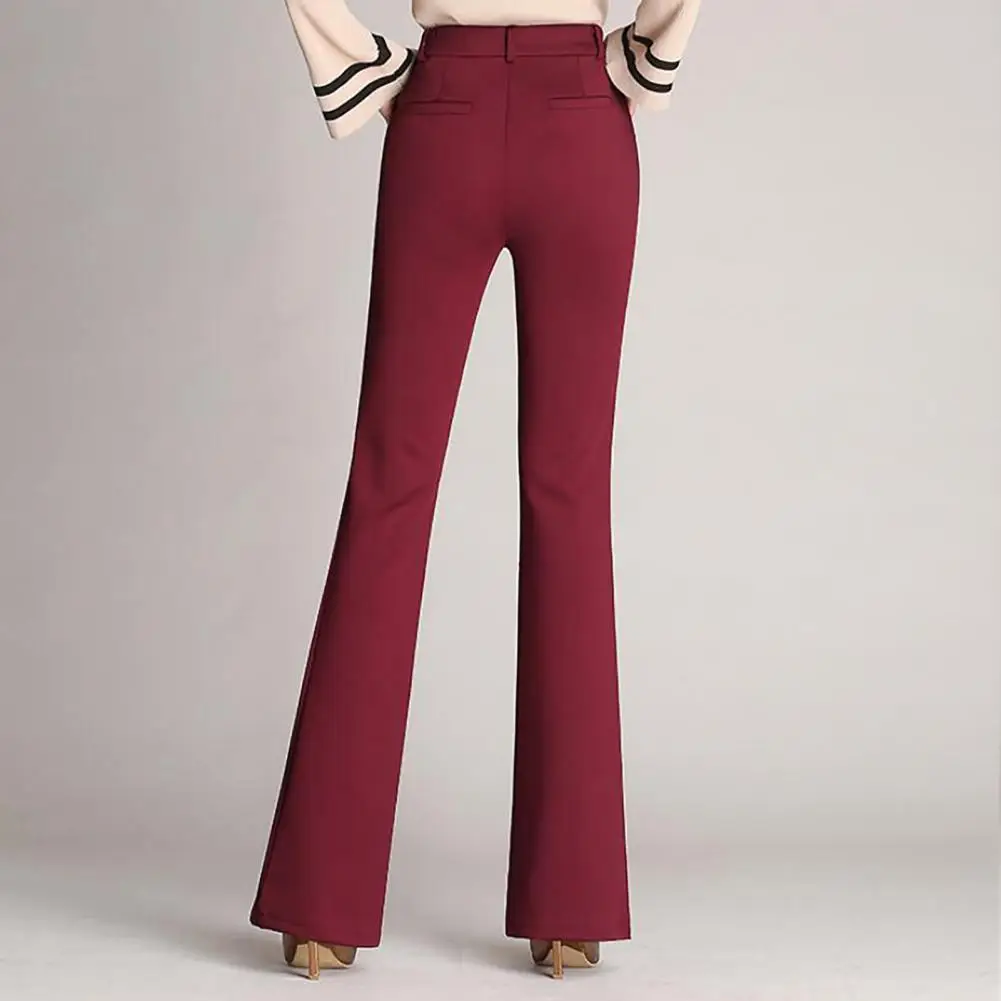 Beautiful Pocket Design Smooth Surface Solid Colors Flare Formal Loose Bottoms Autumn Trouser Stretch Trousers High Waist