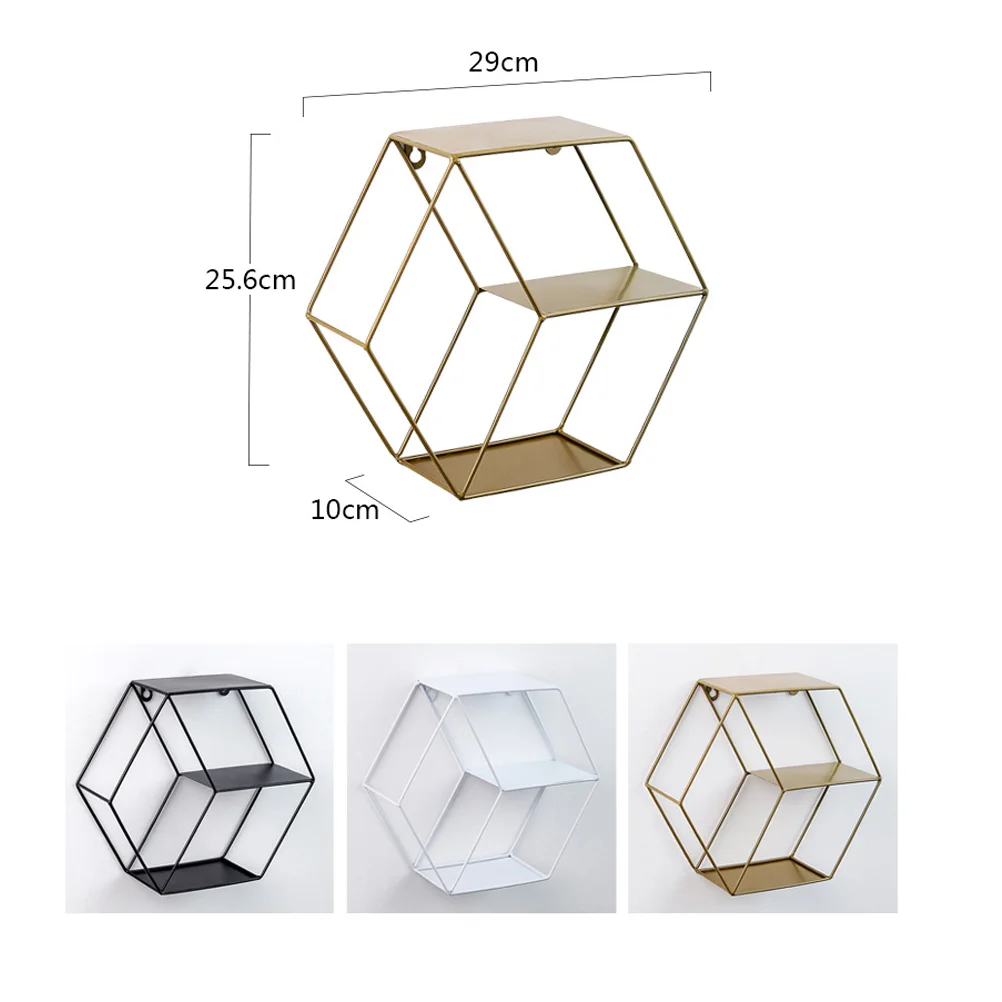 Double Layer Wall Mounted Shelves for Storage Bedroom Organizer Stand Hexagon Rack