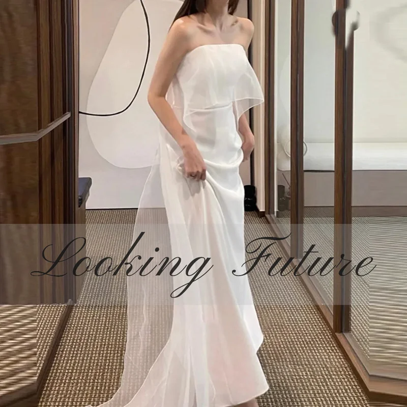 Elegante abito da sposa in raso bianco a-line senza spalline abiti da sposa senza schienale Scoop abiti da sposa senza maniche Vintage lunghezza del pavimento