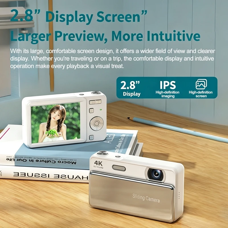 Sliding Digital Camera with 2.8 inch 4K High-definition Screen 16X Optical Zoom CCD Cam All-in-One Intelligent Shooting Machine