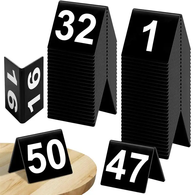 Table Numbers 1 To 50 V-Shaped Black Table Numbers Restaurant Table Tents Tabletop Numbers For Banquets Parties Business Events