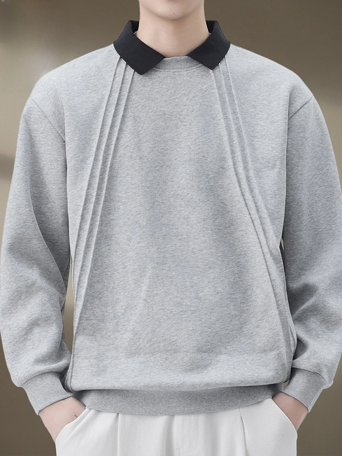 

Мужская толстовка с эффектом двухслойности, весна 2026, новая американская повседневная футболка с длинным рукавом, спортивная, удобная посадка