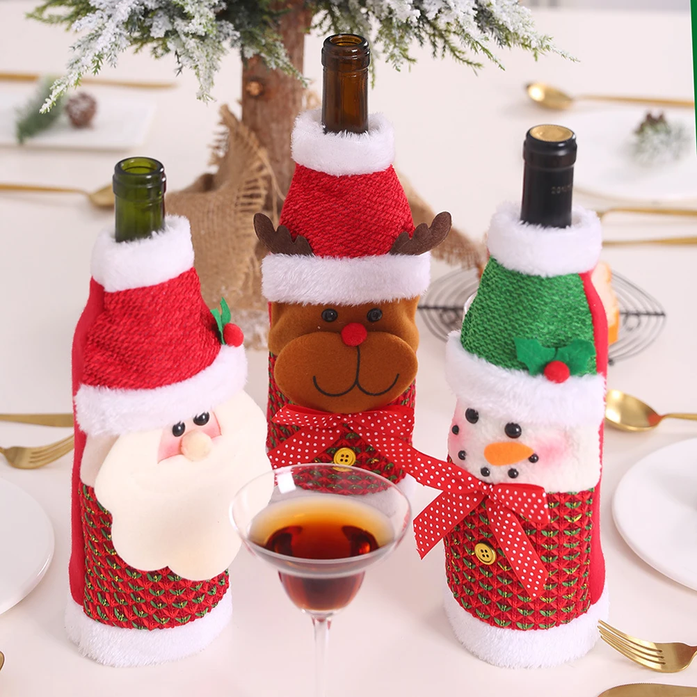 

3Pcs Christmas Wine Bottle Cover Festive Pouch Holiday Party Decoration Xmas Table Ornament Wine Bottle Bags Xmas Party Ornament