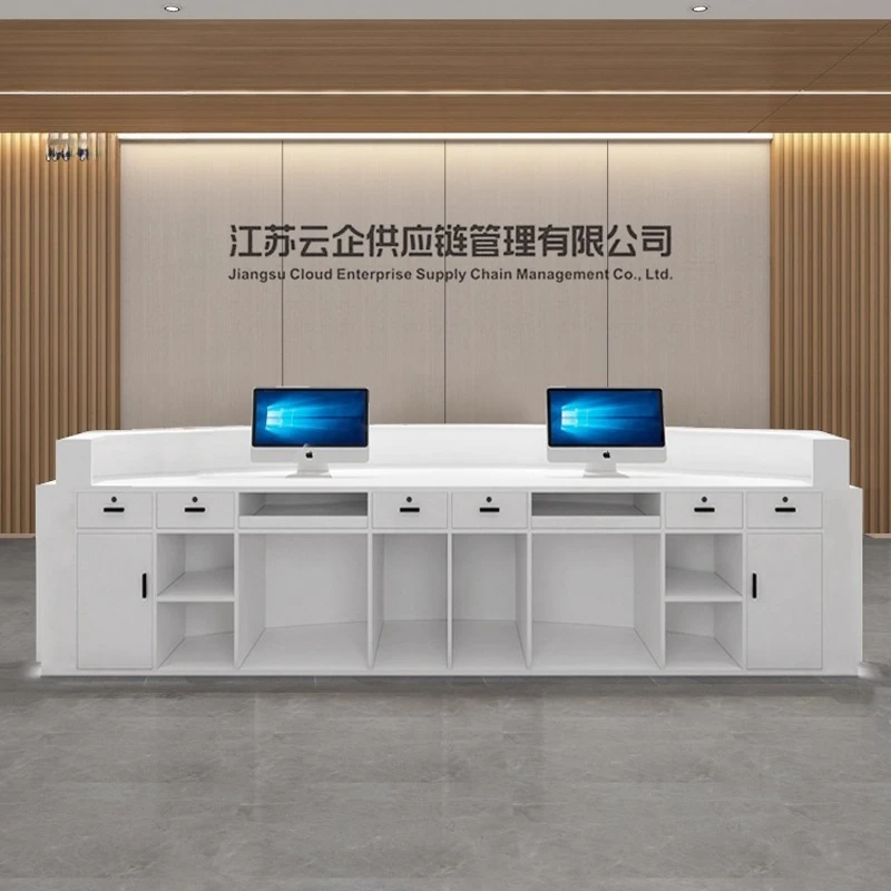 Curved modern grille company lobby reception table hotel health center checkout page service center information desk