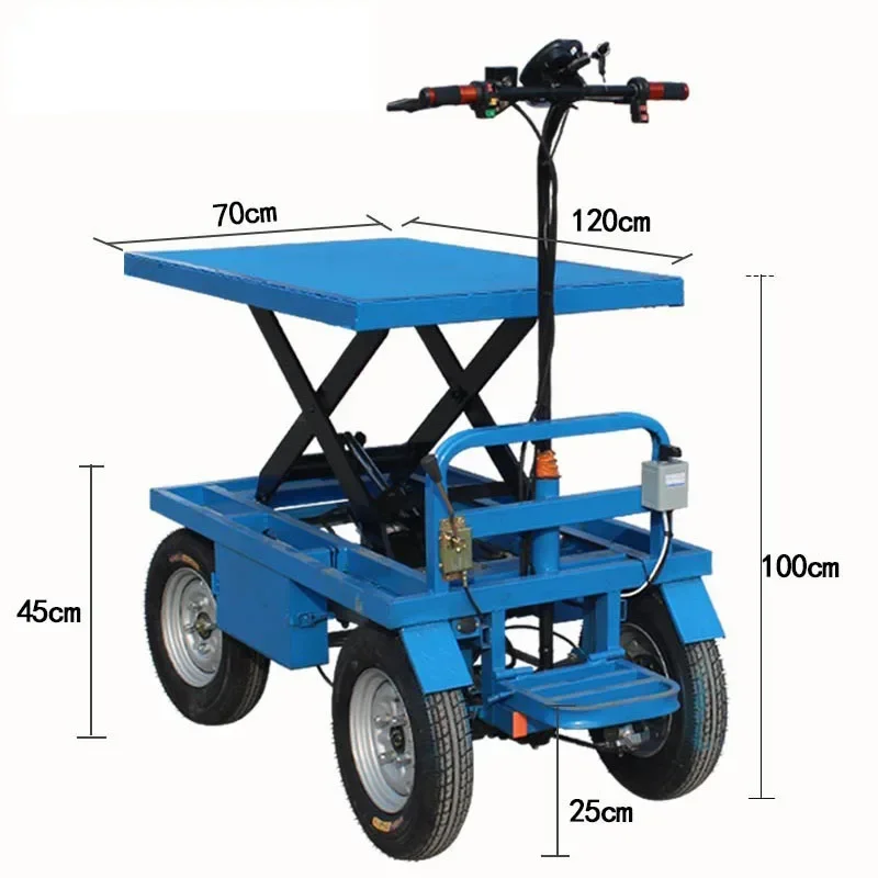 Small Dynamic Hydraulic Lift Flatbed Truck Warehouse Mobile Lift Platform Pull Truck Small Four-wheeled Trolley