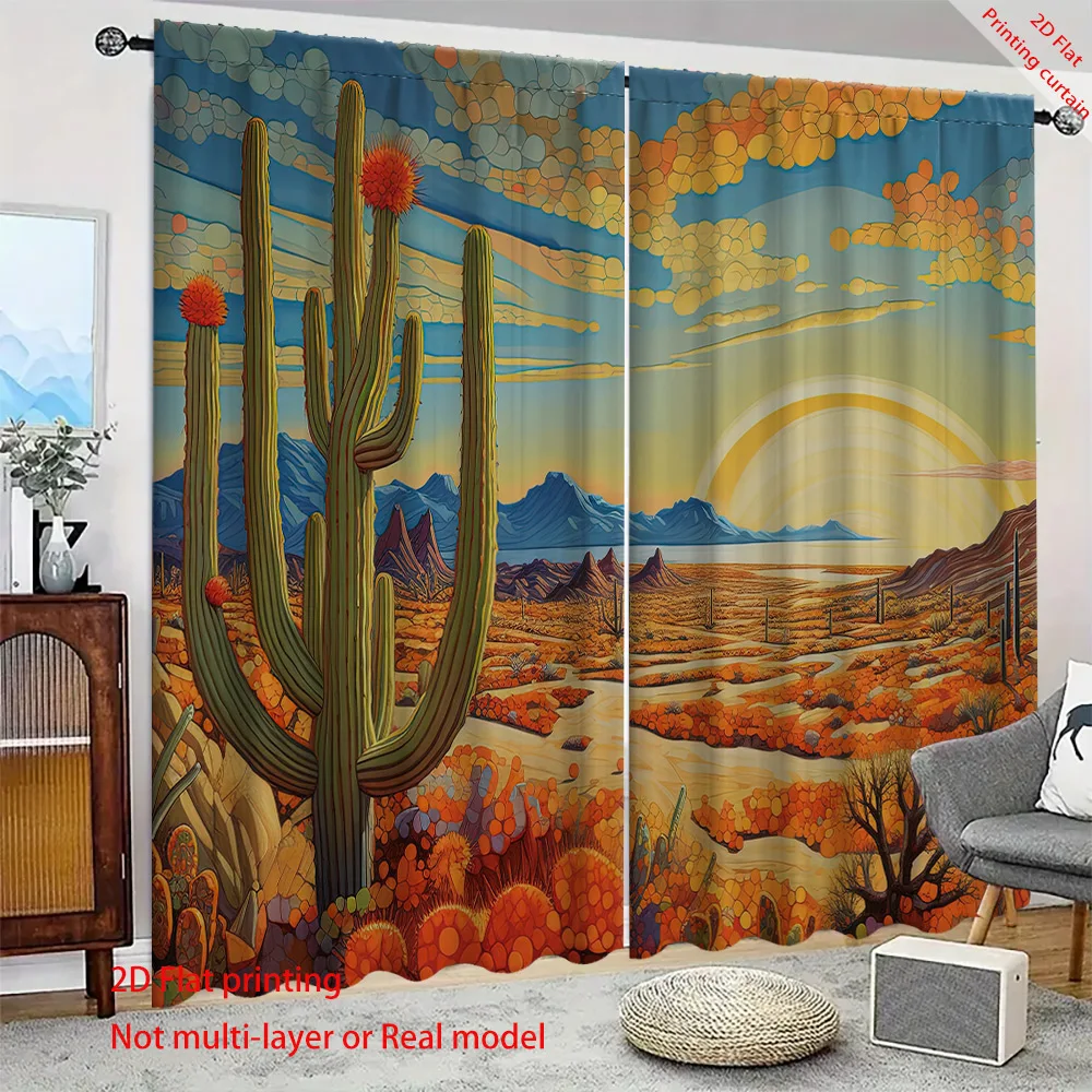 

Cactus landscape printed curtains, dormitory office bedroom living room sunshade window decoration Bohemian home decoration