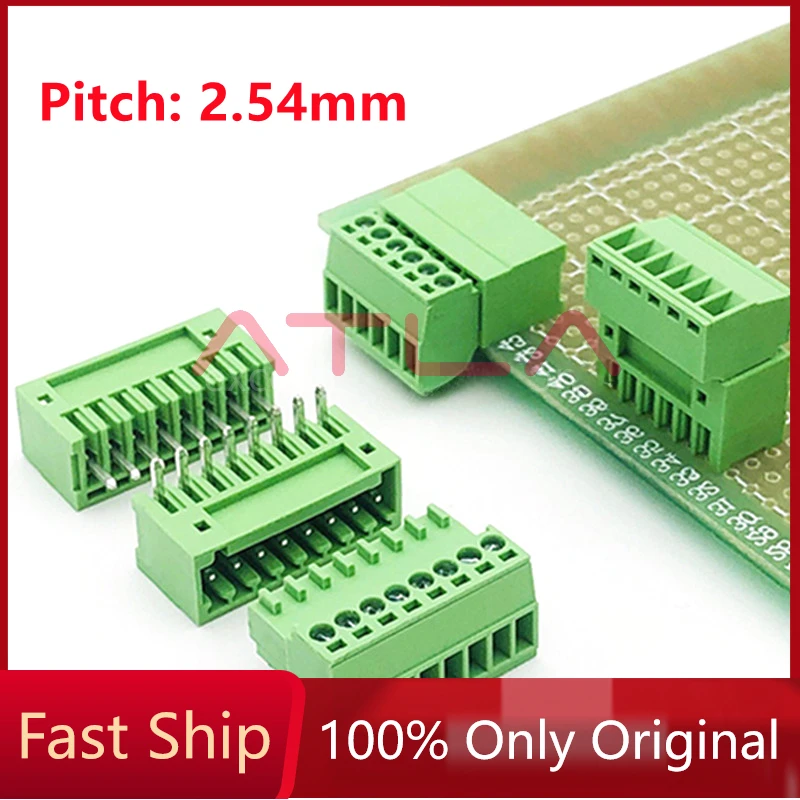 Bloco terminal de encaixe do PWB com passo pequeno, Pin Dobrado do pé reto, Seat 2P, 3P, 4P, 5P, 6P, 2EDG-2.54mm, 10 PCes