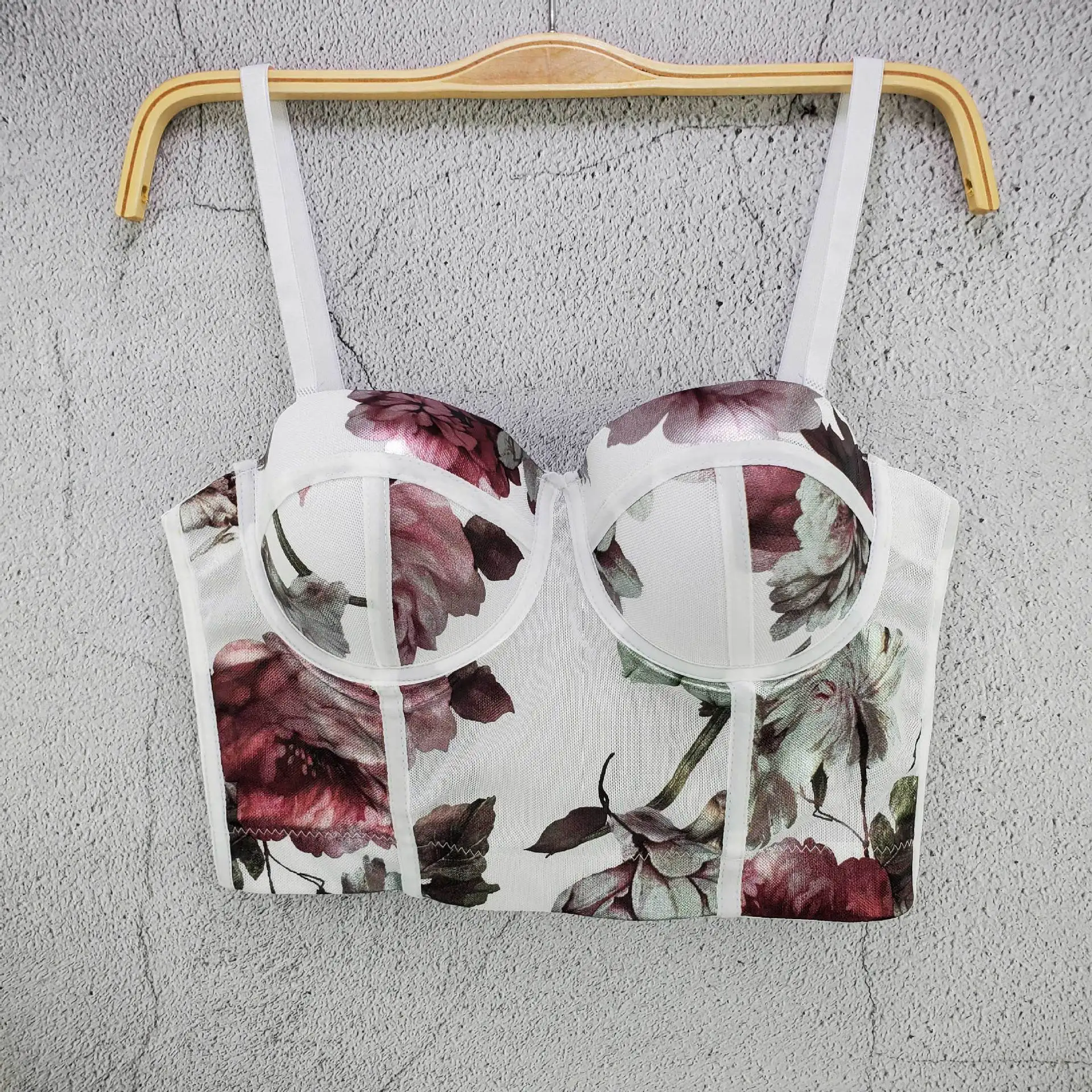 J730ドロップシップ 美しいブラジャー 女の子 女性服 スイートメモリー メッシュフラワー スモールストラップ タンクトップ 立体的な胸元付き