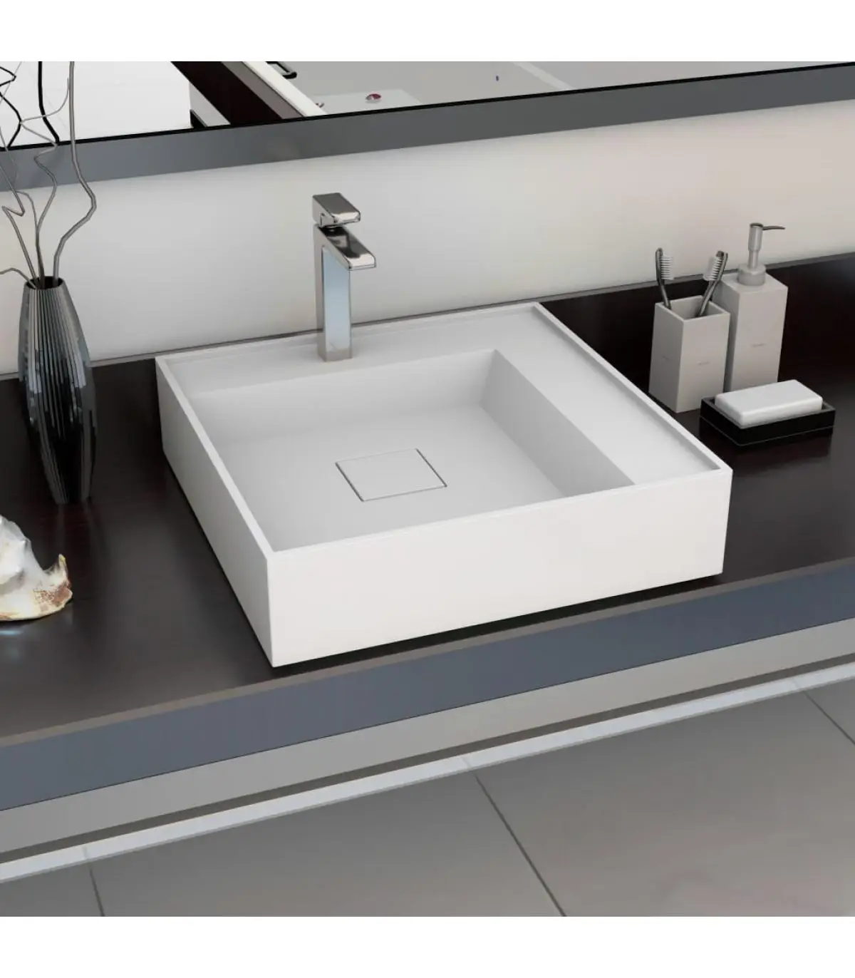 Washbasins basin 50x50x12,3 cm mineral resin/white marble